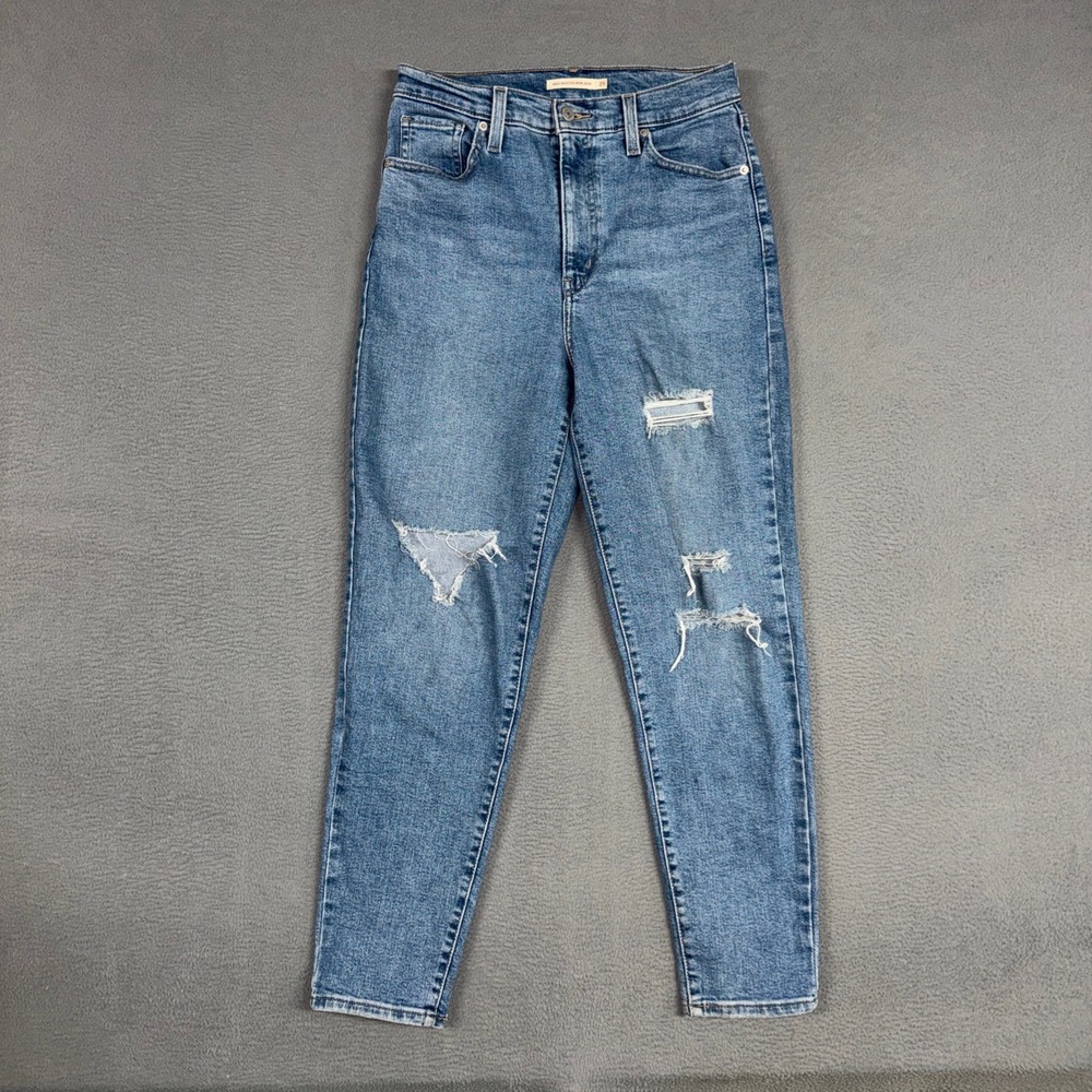 Levi Jeans Womens 29 Blue High Waist Mom Jean Distressed Ripped Tapered Denim